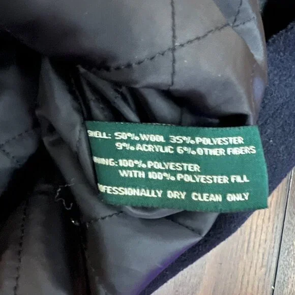 Lauren Ralph Lauren Navy Blue Double Breasted Wool Blend Pea Coat Large - Picture 9 of 9